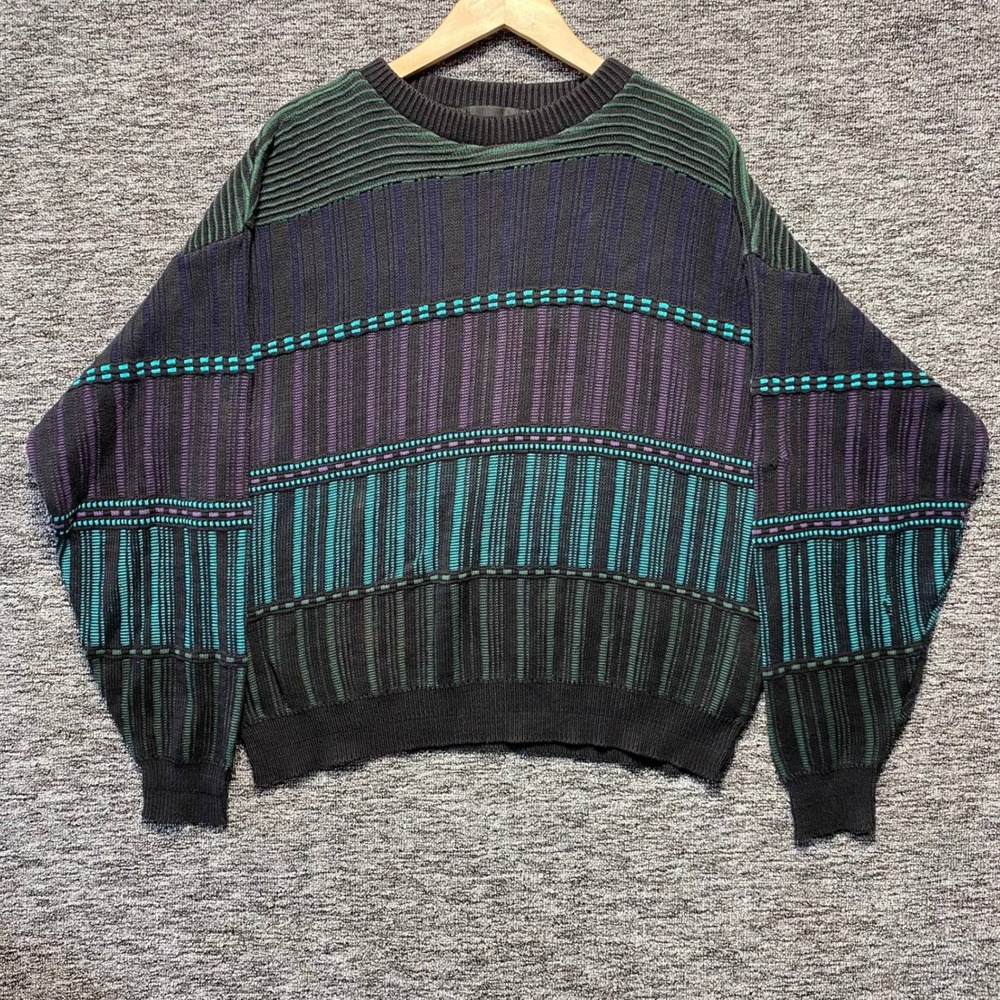 Vintage Tony Lambert Sweater Mens Large Cotton 3D Textured Knit Coogi Style 90s